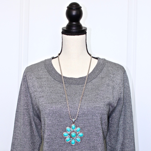 NEW MANGO Silver Tone and Turquoise Necklace - Picture 4 of 5
